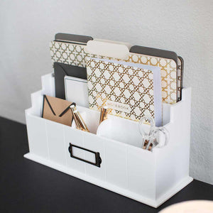 Load image into Gallery viewer, White Wooden Mail Organizer - 3 Tier with Label Holder