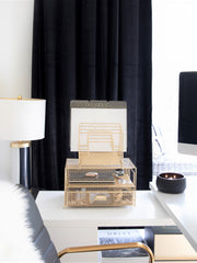 Load image into Gallery viewer, Gold Desk Organizer with File sorters and Drawer