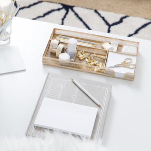 Load image into Gallery viewer, Blu Monaco Desk Drawer Organizer Tray for Office Organization - Gold Metal Small Drawer Organizer Bins - Desk Drawer Organizers and Accessories Tray Organizer