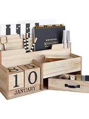 Load image into Gallery viewer, Wooden Mail Organizer Desktop with Block Calendar – Mail Sorter Countertop Organizer – Desk Decorations for Women Office - Blu Monaco