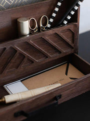 Load image into Gallery viewer, Brown Wooden Mail Organizer with Drawer