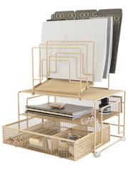 Load image into Gallery viewer, Gold Desk Organizer with File sorters and Drawer
