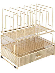Load image into Gallery viewer, Fontvieille Desk Organizer with File Sorters and Drawer - Gold
