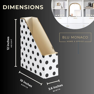 BLU MONACO Set of 4 Stylish Magazine File Boxes - 2 Black and White Stripes and 2 Polka Dots - Office Organization and Storage, Paper Organizer for Desk - Workspace and Classroom Organization