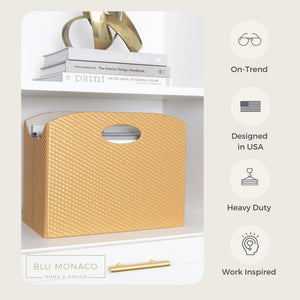Gold Magazine Basket, PVC Leather Decorative Magazine Holder