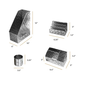 Load image into Gallery viewer, Blu Monaco Chrome Desk Organizer for Men - 4 Piece Desktop Organizer and Accessories Set - Letter - Mail Organizer, Sticky Note Holder, Pen Cup, Magazine File Holder - Galvanized - Chrome Finish
