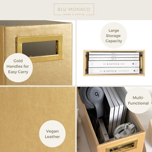 Load image into Gallery viewer, Gold Magazine Basket, Gold Magazine Holder, Gold Magazine Rack, Magazine Holder Floor, and Magazine Holder Bathroom Storage Décor Stylish Book Basket and Magazine Organizer - Narrow Basket Blu Monaco
