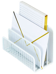 Load image into Gallery viewer, White Metal Mesh Letter Sorter – 3-Slot Mail Organizer for Desk, Office &amp; Home
