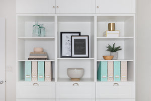 Load image into Gallery viewer, BLU MONACO Set of 4 Foldable Cute Magazine File Holders with Gold Label Holders - 2 Pink and 2 Aqua with Fun Gold Geometric Patterns - Stylish and Durable Magazine Storage for Home and Office
