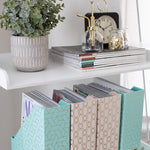 Load image into Gallery viewer, BLU MONACO Set of 4 Foldable Cute Magazine File Holders with Gold Label Holders - 2 Pink and 2 Aqua with Fun Gold Geometric Patterns - Stylish and Durable Magazine Storage for Home and Office

