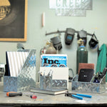 Load image into Gallery viewer, Blu Monaco Chrome Desk Organizer for Men - 4 Piece Desktop Organizer and Accessories Set - Letter - Mail Organizer, Sticky Note Holder, Pen Cup, Magazine File Holder - Galvanized - Chrome Finish
