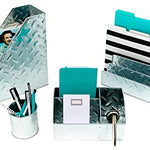 Load image into Gallery viewer, Blu Monaco Chrome Desk Organizer for Men - 4 Piece Desktop Organizer and Accessories Set - Letter - Mail Organizer, Sticky Note Holder, Pen Cup, Magazine File Holder - Galvanized - Chrome Finish
