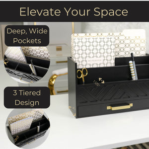 BLU MONACO Black Mail Organizer with Drawer and Gold Handle