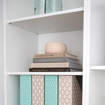 Load image into Gallery viewer, BLU MONACO Set of 4 Foldable Cute Magazine File Holders with Gold Label Holders - 2 Pink and 2 Aqua with Fun Gold Geometric Patterns - Stylish and Durable Magazine Storage for Home and Office
