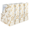 BLU MONACO Decorative Foldable Magazine Storage Boxes for Desk Set of 4 with Gold Floral Pattern and Gold Label Holder - Ideal Book Boxes or Vertical File Organizer Make Bookshelf Organization Easy