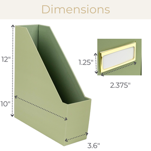 Set of 6 Foldable Magazine File Holders in Earth Green with Label Holders