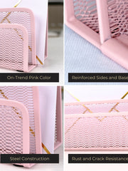 Load image into Gallery viewer, Pink Metal Mesh Letter Sorter – 3-Slot Mail Organizer for Desk, Office &amp; Home
