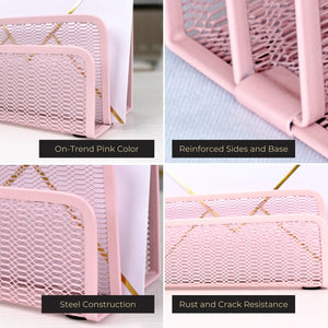 Load image into Gallery viewer, Pink Metal Mesh Letter Sorter – 3-Slot Mail Organizer for Desk, Office &amp; Home
