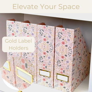Foldable Magazine File Set of 4 with Floral Boho Design – Decorative Cardboard Magazine Organizer for Home, Office & Dorm Room