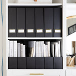 Load image into Gallery viewer, BLU MONACO Foldable Black Magazine File Holder with Gold Label Holder - Set of 6 Cardboard Magazine File Boxes Desk File Organizer
