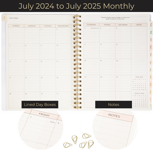 Load image into Gallery viewer, Teacher Planner 2024-2025 Academic Year - Cream Gold Dots Academic Planner 2024-2025 8.5” x 11” - Weekly Monthly Calendar Lesson Planner Gold Spiral Bound July 2024-2025 - 215 Stickers and Bookmark
