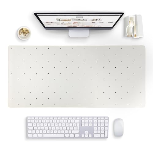 XL Desk Mat Keyboard and Mouse Pad - Full Desk Mousepad - 35 x 15.7 Large Mousepad for Keyboard and Mouse - Computer Desk Pad for Gaming and Productivity - Cream with Small Black Polka Dots Blu Monaco