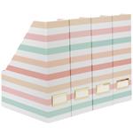 Load image into Gallery viewer, Set of 4 Foldable Magazine Holders in Pastel Stripes – Sturdy Cardboard Vertical Organizers with Label Holders
