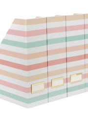 Load image into Gallery viewer, Set of 4 Foldable Magazine Holders in Pastel Stripes – Sturdy Cardboard Vertical Organizers with Label Holders
