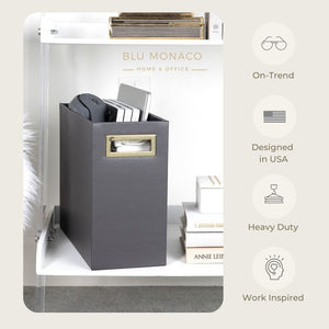 Load image into Gallery viewer, Magazine Basket: Grey Leather Bathroom Magazine Holder - Stylish Modern Magazine Rack and Newspaper Stand, Decorative Floor-Mounted Magazine Holder for Stylish Bathroom Organization, by Blu Monaco
