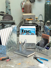 Load image into Gallery viewer, Blu Monaco Chrome Desk Organizer for Men - 4 Piece Desktop Organizer and Accessories Set - Letter - Mail Organizer, Sticky Note Holder, Pen Cup, Magazine File Holder - Galvanized - Chrome Finish
