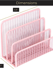 Load image into Gallery viewer, Pink Metal Mesh Letter Sorter – 3-Slot Mail Organizer for Desk, Office &amp; Home
