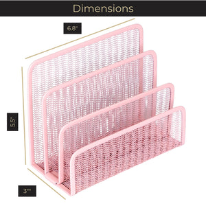 Load image into Gallery viewer, Pink Metal Mesh Letter Sorter – 3-Slot Mail Organizer for Desk, Office &amp; Home
