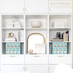 Load image into Gallery viewer, BLU MONACO Floral Magazine Holder Cute Set of 4 Foldable Magazine File Boxes Aqua Floral Pattern with Gold Label Holder- Magazine Rack Desk Organizer, Binder Holder, Vertical File Folder Organizer
