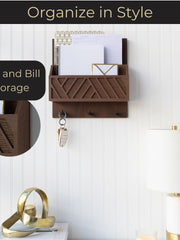 Load image into Gallery viewer, Mail Organizer Wall Mounted - Brown Wooden Mail Holder for Modern Keys Holder
