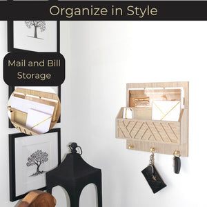 Load image into Gallery viewer, Mail Organizer Wall Mounted - Wooden Mail Holder for Keys Holder on Wall
