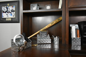 Load image into Gallery viewer, Blu Monaco Chrome Desk Organizer for Men - 4 Piece Desktop Organizer and Accessories Set - Letter - Mail Organizer, Sticky Note Holder, Pen Cup, Magazine File Holder - Galvanized - Chrome Finish
