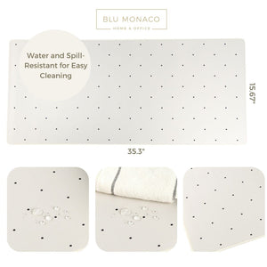 XL Desk Mat Keyboard and Mouse Pad - Full Desk Mousepad - 35 x 15.7 Large Mousepad for Keyboard and Mouse - Computer Desk Pad for Gaming and Productivity - Cream with Small Black Polka Dots Blu Monaco