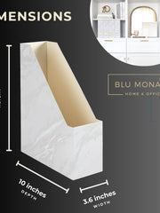 Load image into Gallery viewer, BLU MONACO Set of 4 Elegant Magazine Holders with White Marble Design and Gold Label Holders - Perfect File Holder for Desk, Magazine Storage for Home Office, and Classroom Organization and Storage
