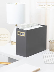 Load image into Gallery viewer, Magazine Basket: Grey Leather Bathroom Magazine Holder - Stylish Modern Magazine Rack and Newspaper Stand, Decorative Floor-Mounted Magazine Holder for Stylish Bathroom Organization, by Blu Monaco
