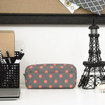 Load image into Gallery viewer, BLU MONACO Sleek and Chic: Grey with Pink Polka Dot Makeup Bag for Women - Stylish Compact Cosmetic Organizer and Travel Pouch - Personal Toiletry Bag - Small Cute Makeup Case for Purse or Bag
