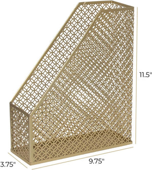 Load image into Gallery viewer, Riviera Gold Magazine File Holder - Decorative Magazine Holder for Desk - Metal Magazine Holders for Shelves - Magazine Organizer Bin - Book Holder and File Boxes
