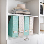 Load image into Gallery viewer, BLU MONACO Set of 4 Foldable Cute Magazine File Holders with Gold Label Holders - 2 Pink and 2 Aqua with Fun Gold Geometric Patterns - Stylish and Durable Magazine Storage for Home and Office
