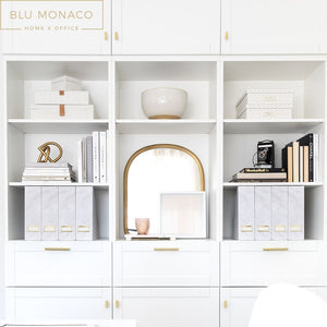 BLU MONACO Set of 4 Elegant Magazine Holders with White Marble Design and Gold Label Holders - Perfect File Holder for Desk, Magazine Storage for Home Office, and Classroom Organization and Storage