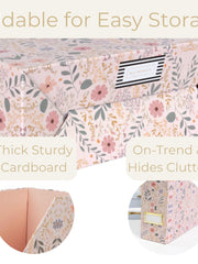 Load image into Gallery viewer, Foldable Magazine File Set of 4 with Floral Boho Design – Decorative Cardboard Magazine Organizer for Home, Office &amp; Dorm Room