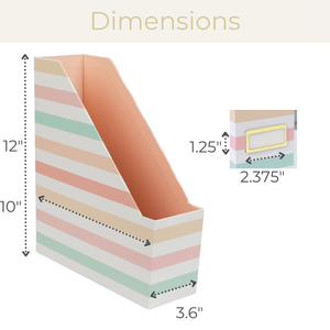 Set of 4 Foldable Magazine Holders in Pastel Stripes – Sturdy Cardboard Vertical Organizers with Label Holders