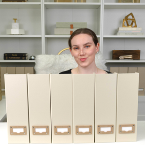 Set of 6 Foldable Magazine File Holders in Beige Linen with Label Holders