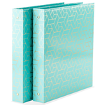 Load image into Gallery viewer, Geometric Gold Foil Aqua Binder 3 Ring - Set of 2-1 Inch Binders 3 Ring - 3 Ring Binders - 3 Ring Binders 1 Inch, Three Ring Binder - Cute Binder - Pastel Binder Aqua - 3 Hole Cute Binders
