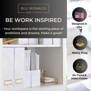 Load image into Gallery viewer, BLU MONACO Set of 4 Elegant Magazine Holders with White Marble Design and Gold Label Holders - Perfect File Holder for Desk, Magazine Storage for Home Office, and Classroom Organization and Storage

