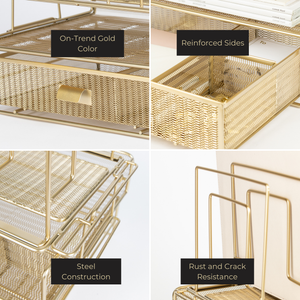 Load image into Gallery viewer, Gold Desk Organizer - Gold Desk Accessories for Women Office Set Includes Detachable File Organizer, Stackable Paper Tray, Stackable Drawer - Gold Office Supplies for Desk Gold File Organizer for Desk
