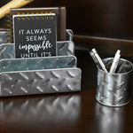 Load image into Gallery viewer, Blu Monaco Chrome Desk Organizer for Men - 4 Piece Desktop Organizer and Accessories Set - Letter - Mail Organizer, Sticky Note Holder, Pen Cup, Magazine File Holder - Galvanized - Chrome Finish
